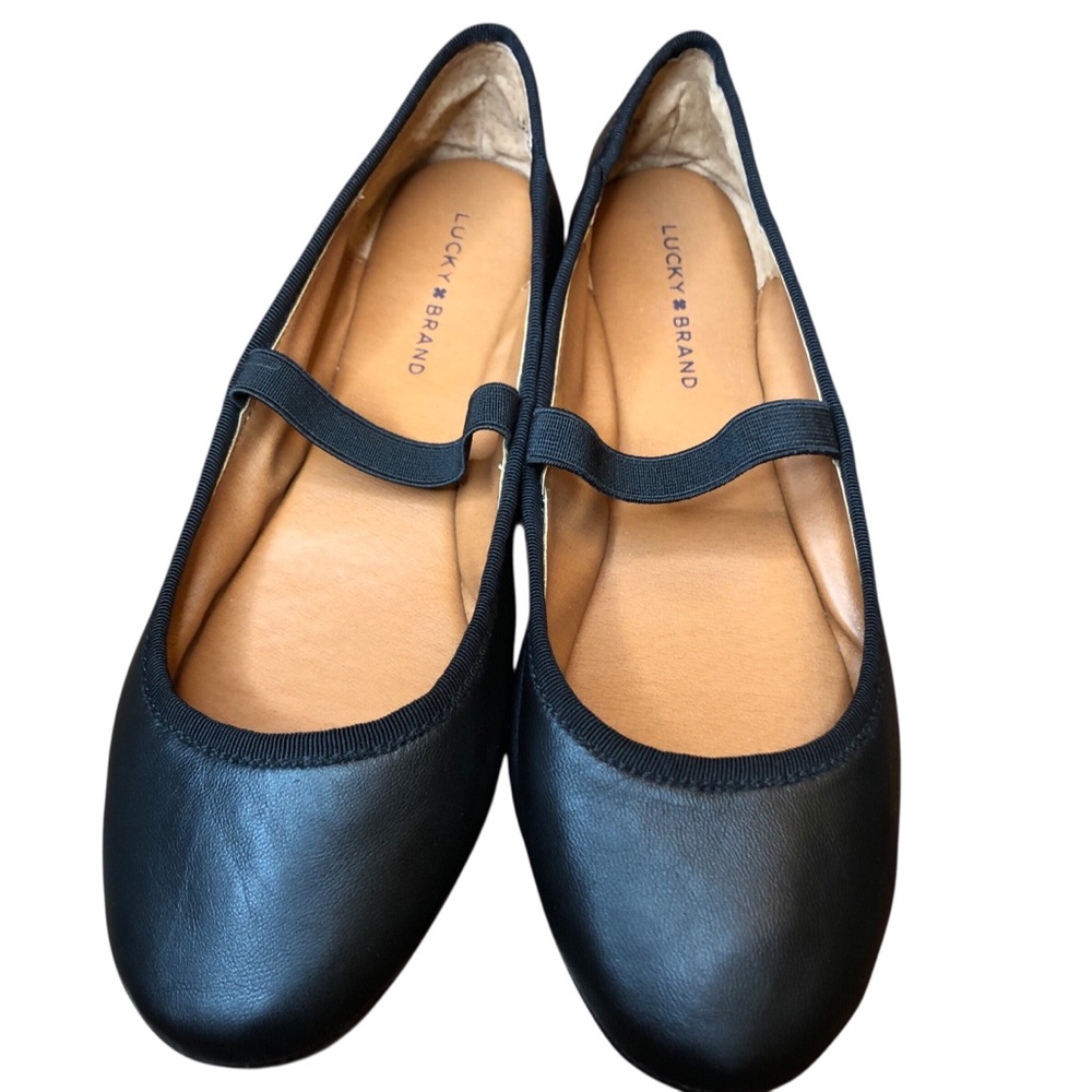 Lucky Brand Emjane Ballet Flats Size 6 Black Leather Mary Jane Balletcore